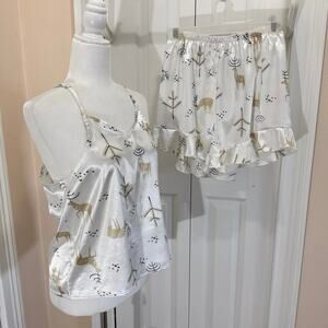 Bella Sleep & Spa Oh Deer satin cami and ruffled shorts set size L  pajama set